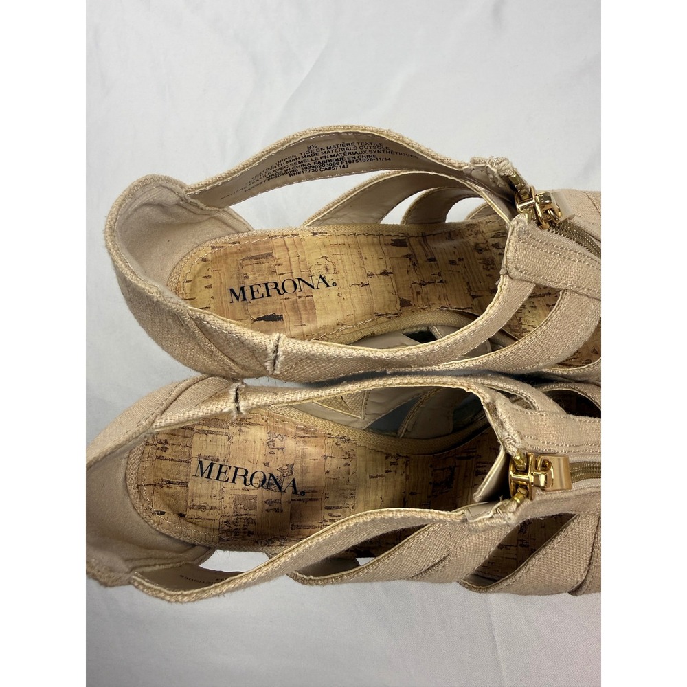 Merona Size 8.5 Beige Canvas‎ Espadrille Wedge Sandals Back Zip - Picture 6 of 7